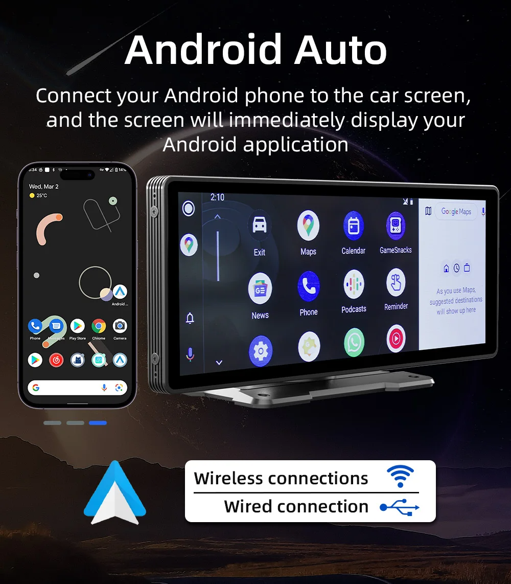 Universal 10.26” Car Radio Multimedia Player - WiFi, Wireless CarPlay, Android Compatible