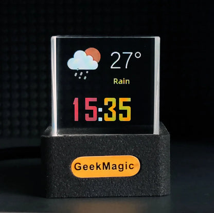 Crystal Cube Holographic Display - Smart Weather Station & Digital Clock with GIF Animation