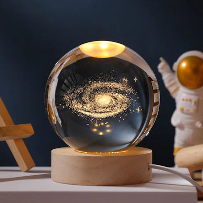 3D Crystal Ball Night Light - Laser Engraved Solar System Globe for Home Decor