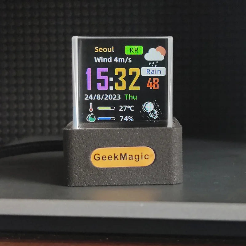 Crystal Cube Holographic Display - Smart Weather Station & Digital Clock with GIF Animation