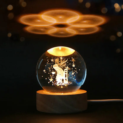 3D Crystal Ball Night Light - Laser Engraved Solar System Globe for Home Decor