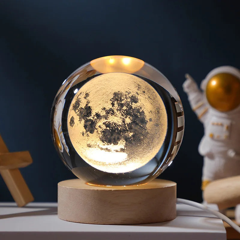 3D Crystal Ball Night Light - Laser Engraved Solar System Globe for Home Decor