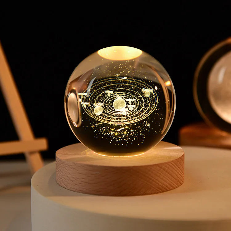 3D Crystal Ball Night Light - Laser Engraved Solar System Globe for Home Decor