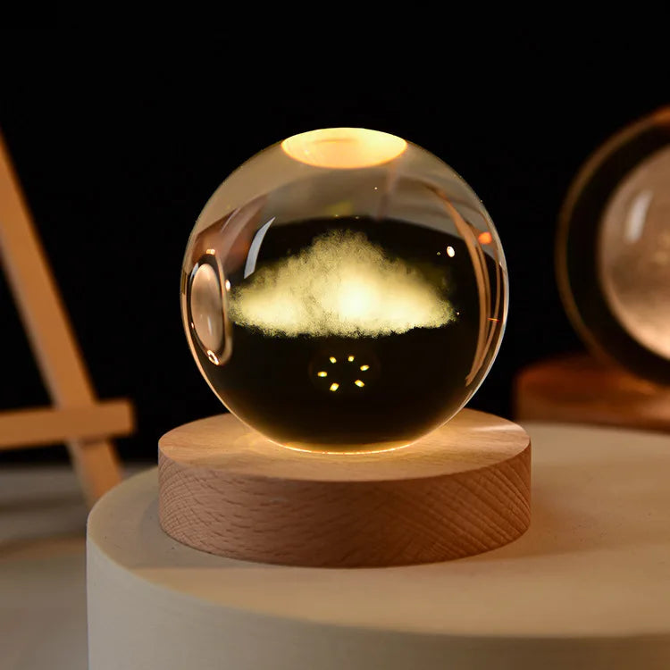 3D Crystal Ball Night Light - Laser Engraved Solar System Globe for Home Decor