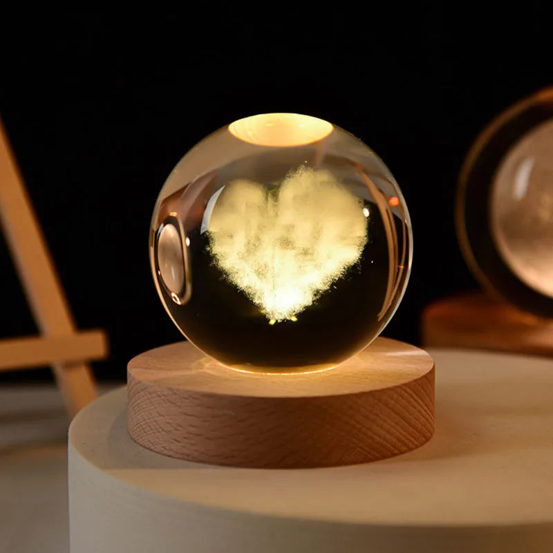 3D Crystal Ball Night Light - Laser Engraved Solar System Globe for Home Decor