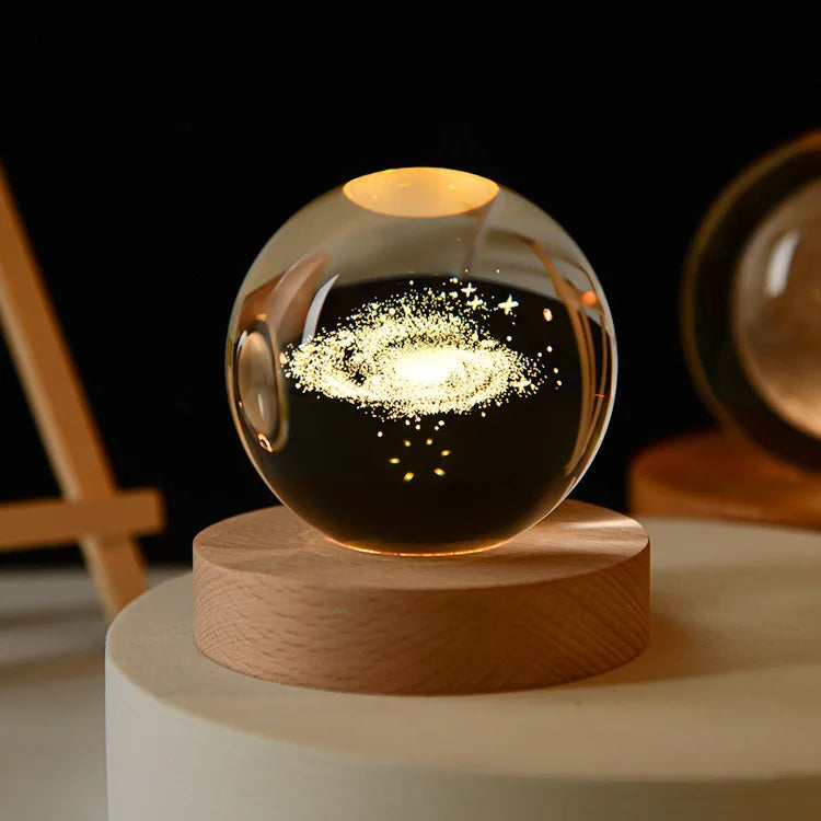 3D Crystal Ball Night Light - Laser Engraved Solar System Globe for Home Decor