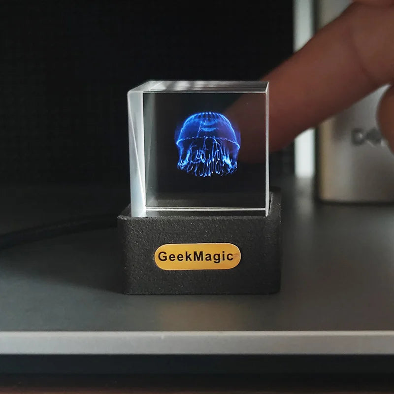 Crystal Cube Holographic Display - Smart Weather Station & Digital Clock with GIF Animation