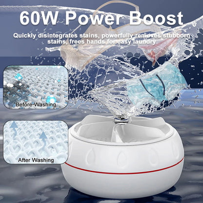 Portable Mini Ultrasonic Washer - Turbo Washing Machine for Baby Clothes, Underwear, Socks - USB Powered