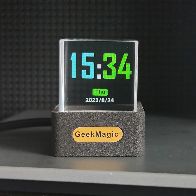 Crystal Cube Holographic Display - Smart Weather Station & Digital Clock with GIF Animation