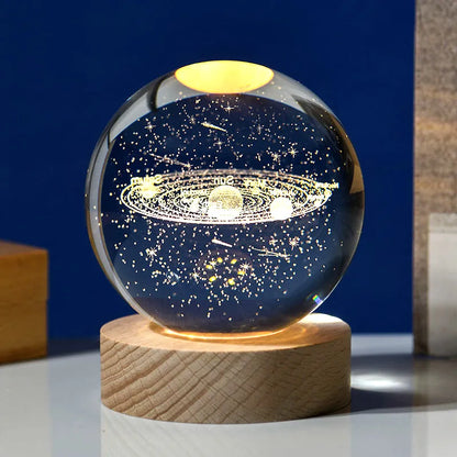 3D Crystal Ball Night Light - Laser Engraved Solar System Globe for Home Decor