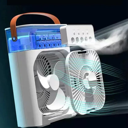 Portable 3-in-1 Air Cooler Fan with LED Night Light, USB Rechargeable, and Water Mist Function for Home and Office