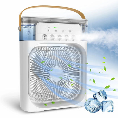 Portable 3-in-1 Air Cooler Fan with LED Night Light, USB Rechargeable, and Water Mist Function for Home and Office