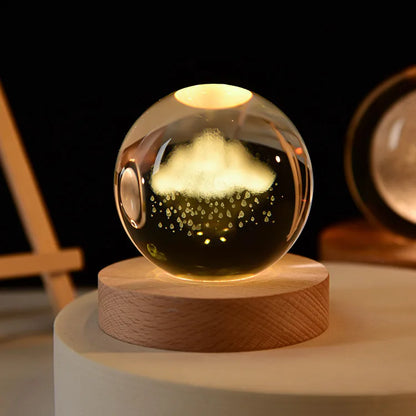 3D Crystal Ball Night Light - Laser Engraved Solar System Globe for Home Decor