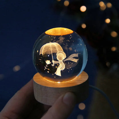 3D Crystal Ball Night Light - Laser Engraved Solar System Globe for Home Decor